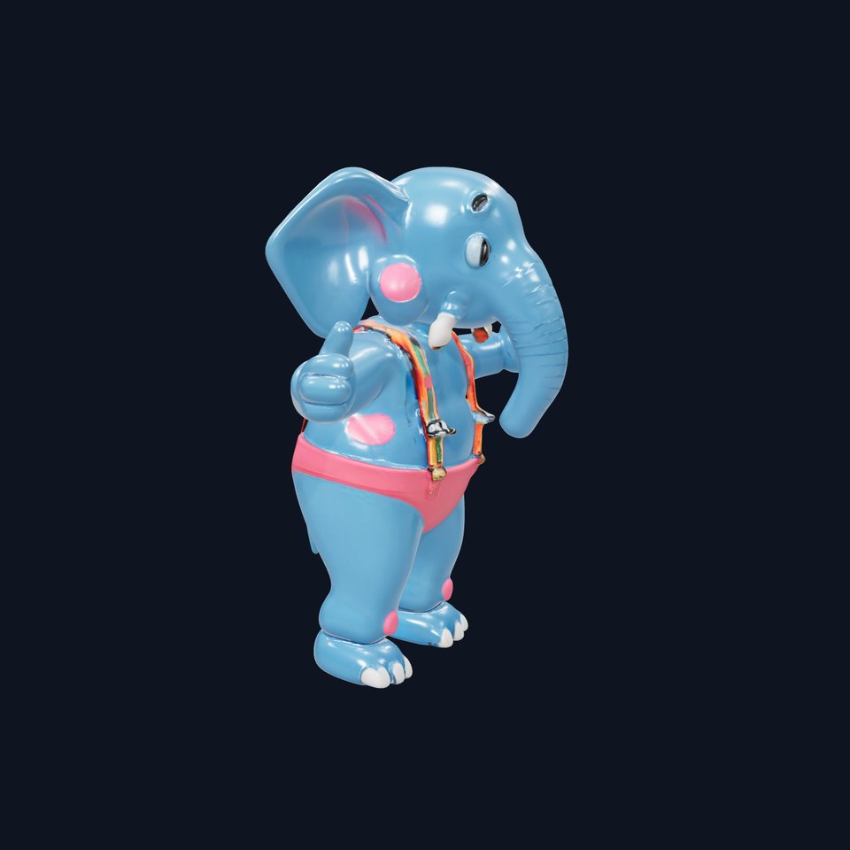 Blue Elephant with Suspenders Rigged and Animated Character